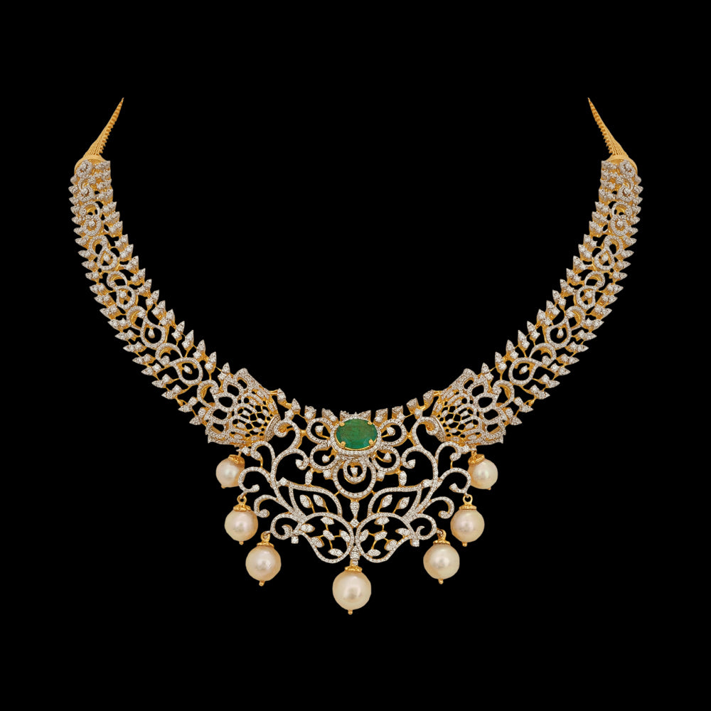 Emerald and Diamond Necklace and Earrings Set