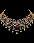 Detachable Gold  Diamond Bridal Necklace with Interchangeable Emeralds  Rubies