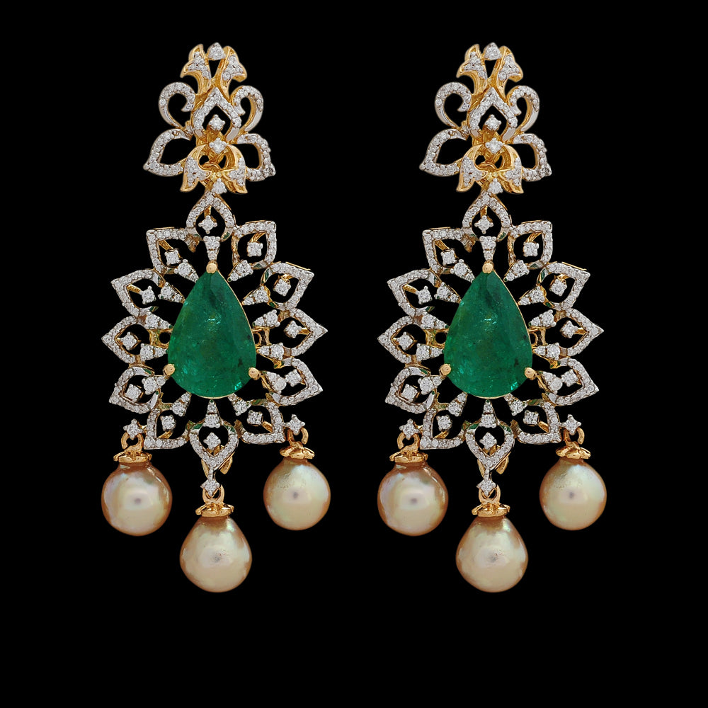 Emerald Diamond Necklace Earrings Set