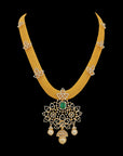 Diamond Haaram Necklace with Detachable Pendant, Natural Changeble Emeralds/Rubies and Pearl Drops