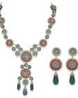 Aquamarine Ruby Diamond Necklace Earrings Set