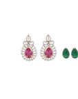 2 in 1 Changeable Emerald Pink Tourmaline Diamond Pendant Set