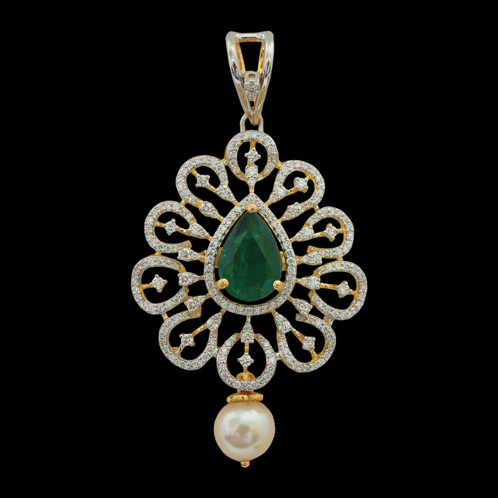 Emerald Long Haaram Diamond Necklace Set