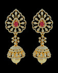 Diamond Earrings with Natural Changeable Emerald/Ruby and Pearl Drops