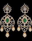 2-in-1 Natural Emerald/Ruby and Diamond Earrings with Pearl Drops