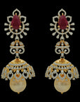 3-in-1 Natural Ruby/Emerald and Diamond Earrings with Pearl Drops