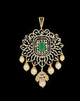 3-in-1 Changeable Natural Emerald/Ruby and Diamond Haaram and Pendant with Pearl Drops