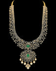 3-in-1 Changeable Natural Emerald/Ruby and Diamond Haaram and Pendant with Pearl Drops