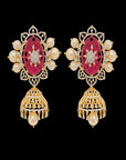 South Indian Style Ruby Necklace (Haaram) and Buta/Stud Earrings Set