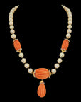 Coral And Diamond Necklace And Earrings Set