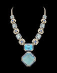 Diamond, Aqua  Sapphire Necklace  Earrings (Cevipogulu) Set