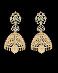 Changeable Natural Emerald/Ruby and Diamond Earrings (Jhumkas) with Pearl Drops