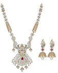 3 in 1 Long Peacock Diamond Necklace Earring Set