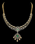 2-in-1 Natural Emerald/Ruby and Diamond Necklace and Pendant with changeable Pearl Drops