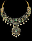 3-in-1 Changeable Natural Emerald/Ruby and Diamond Choker and Pendant with Pearl drops