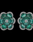 3-in-1 Floral Design Diamond Studs with Natural Emeralds