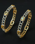 Chain Design Diamond Bangles with Natural Yellow Topaz