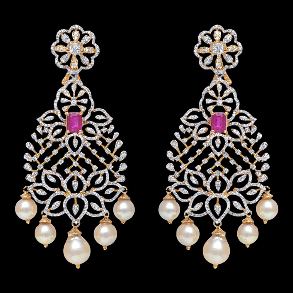 Detachable  Multipurpose Cokar Necklace  Earrings (Cevigopulu) Set made of Gold, Diamond, and Pearls  Rubies