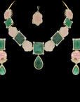 Changeable Natural Carved Emerald, Tourmaline and Diamond Choker and Earring Set