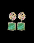 Changeable Natural Carved Emerald/Ruby and Diamond Earrings