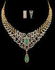 3-in-1 Emerald, Gold and Diamond Necklace (Haaram) and Earrings Set