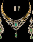 3-in-1 Emerald, Gold and Diamond Necklace (Haaram) and Earrings Set