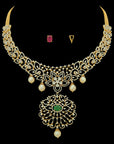 3-in-1 Natural Ruby/Emerald and Diamond Choker, Necklace and Pendant with Pearl Drops