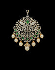 V-Shaped Diamond (Haaram) Necklace with Interchangeable Emerald and Rubies and Detachable Pendant.