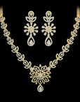 Floral Motif Diamond Necklace Earrings Set