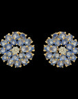 2-in-1 Natural Carved Blue Sapphire and Diamond Studs