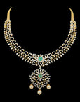 2-in-1 Natural Emerald/Ruby and Diamond Necklace and Pendant with changeable Pearl Drops