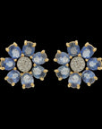 2-in-1 Natural Carved Blue Sapphire and Diamond Studs