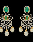 Emerald, Ruby and Diamond Studded 18K Gold Necklace and Earrings Set