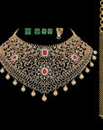 Detachable Gold  Diamond Bridal Necklace with Interchangeable Emeralds  Rubies