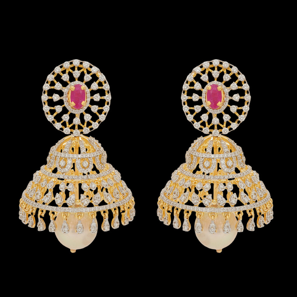 7-in-1 Gold and Diamond Detachable Earrings with Interchangeable Emeralds  Rubies (Can be worn as Buttalu, Butta, Jhumki, Chandbali)