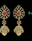 Diamond Earrings with Natural Changeable Emerald/Ruby and Pearl Drops