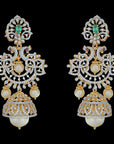 Diamond Earrings with changeble Natural Emeralds and Rubies with Pearl Drops