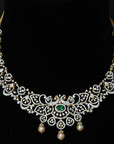 3-in-1 Diamond Necklace and Pendant with changebale Natural Emeralds/Rubies and Pearl Drops