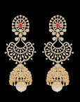 Gold  Diamond Detachable Earrings with Interchangeable Rubies  Emeralds (Chandbali/Jhumkis/Buttalu)