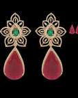 Natural Carved Emerald, Ruby and Diamond Earrings