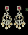 2-in-1 Choker Necklace and Chandbali Hoop Earrings Set with Detachable Pendant and Interchangeable Emeralds and Rubies