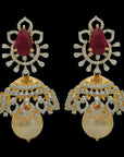 3-in-1 Natural Ruby/Emerald and Diamond Earrings with Pearl Drops