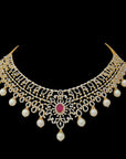 Emerald, Ruby and FVVS Diamond on 18K Gold Choker