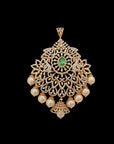 Diamond Necklace (Long Haaram) and (Chandbali/studs) Earrings Set with interchangeable Emeralds and Rubies