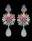 Diamond Earrings with Natural Carved Emerald, Ruby, Tanzanite and Changeble Pearl Drops