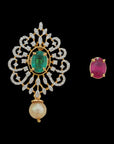 Changeble Natural Emerald/Ruby and Diamond Pendant with Pearl Drops