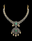 2-in-1 Natural Emerald/Ruby and Diamond Necklace with Pearl Drops