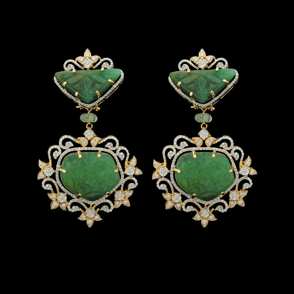 Emerald Diamond Necklace Earrings Set