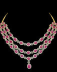 3-in-1 Changeable Natural Emerald/Ruby and Diamond Necklace and Pendant with Pearl Drops