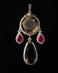 3-in-1 Diamond Necklace and Pendant with Natural Rubies and Topaz